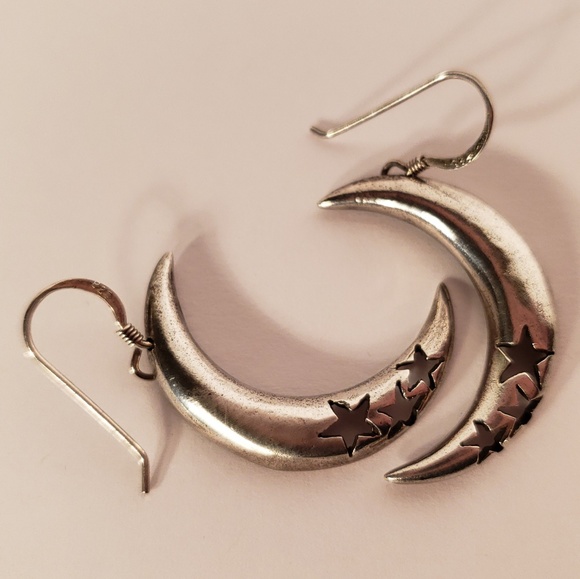 Vintage 1970s Drop Dangle Moon & Stars Earrings - Picture 6 of 6